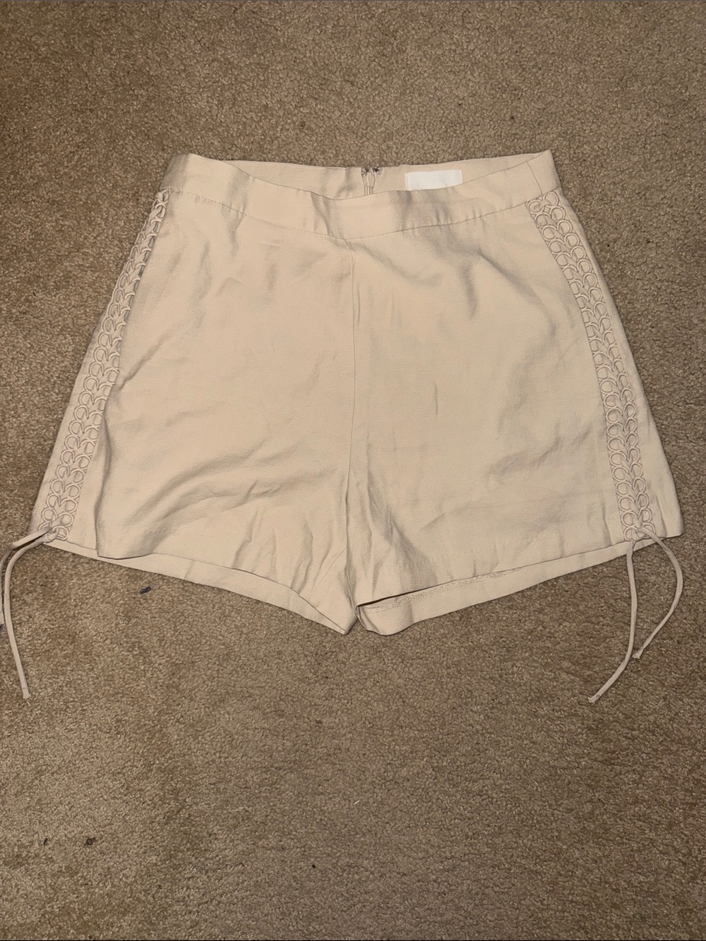 H&M Cream High-Waist Lace-Up Side Detail Shorts